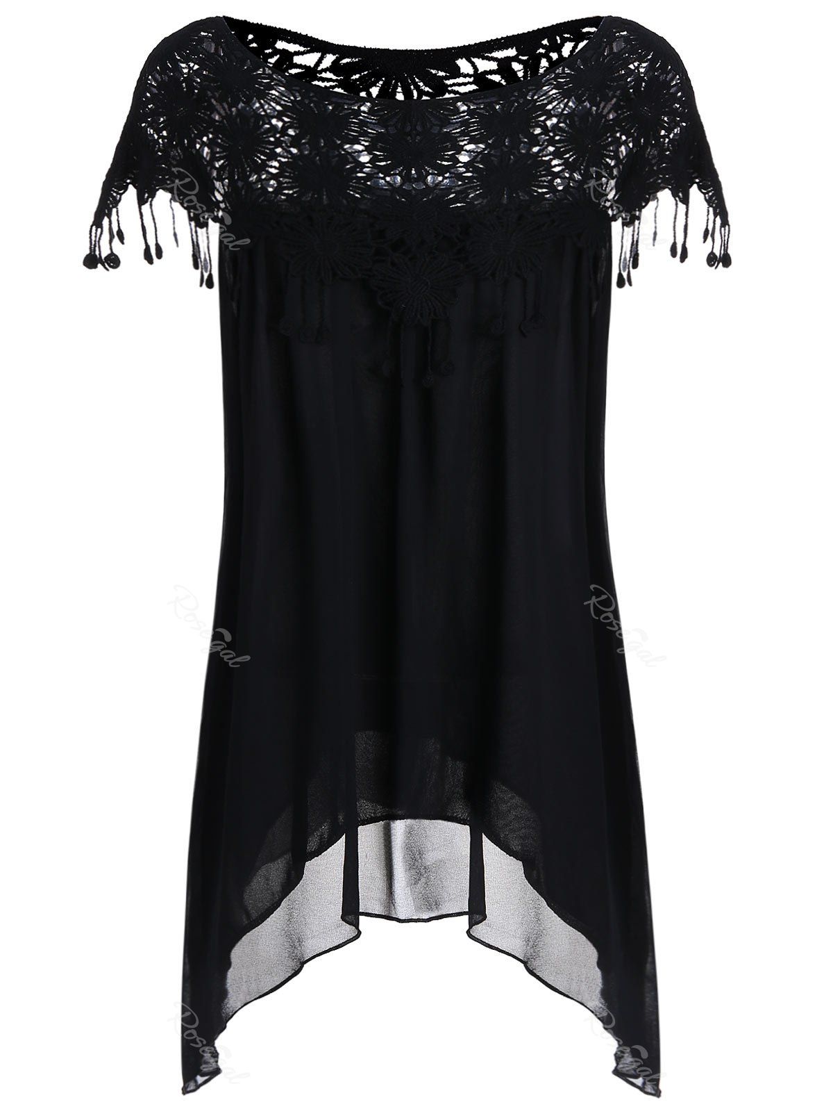 

Plus Size Asymmetrical Chiffon Tunic Top, Black