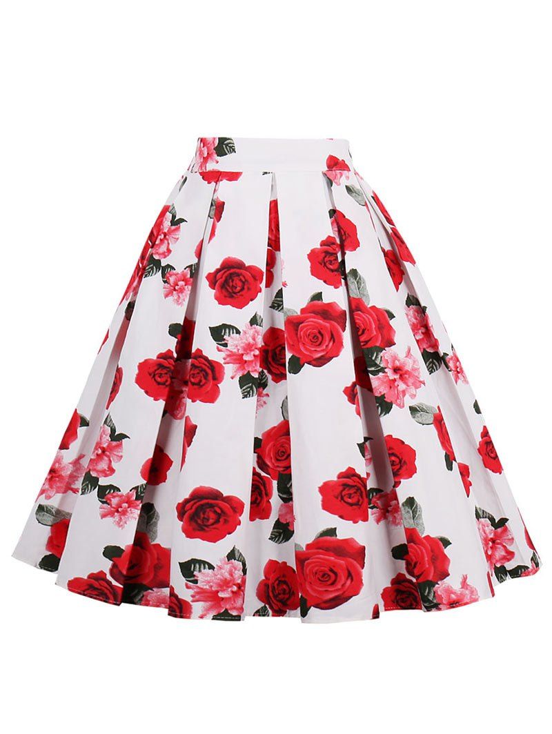 2018 Print High Waisted A Line Skirt In Red Xl | Rosegal.com