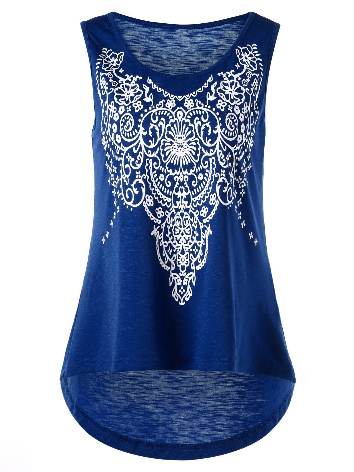 [36% OFF] Printed Sleeveless High Low T-shirt | Rosegal