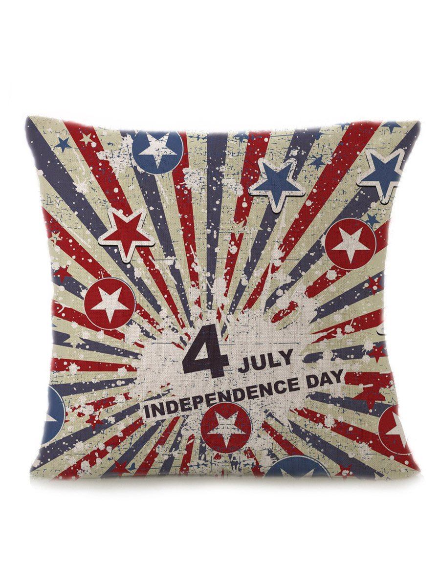 

Patriotic Star Letter Print Linen Pillow Case, Multi