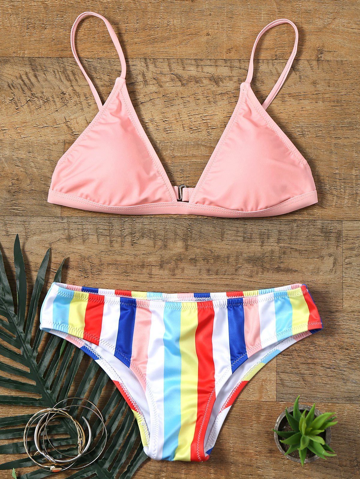

Colorful Rainbow Striped Print Skimpy Bikini, Colormix