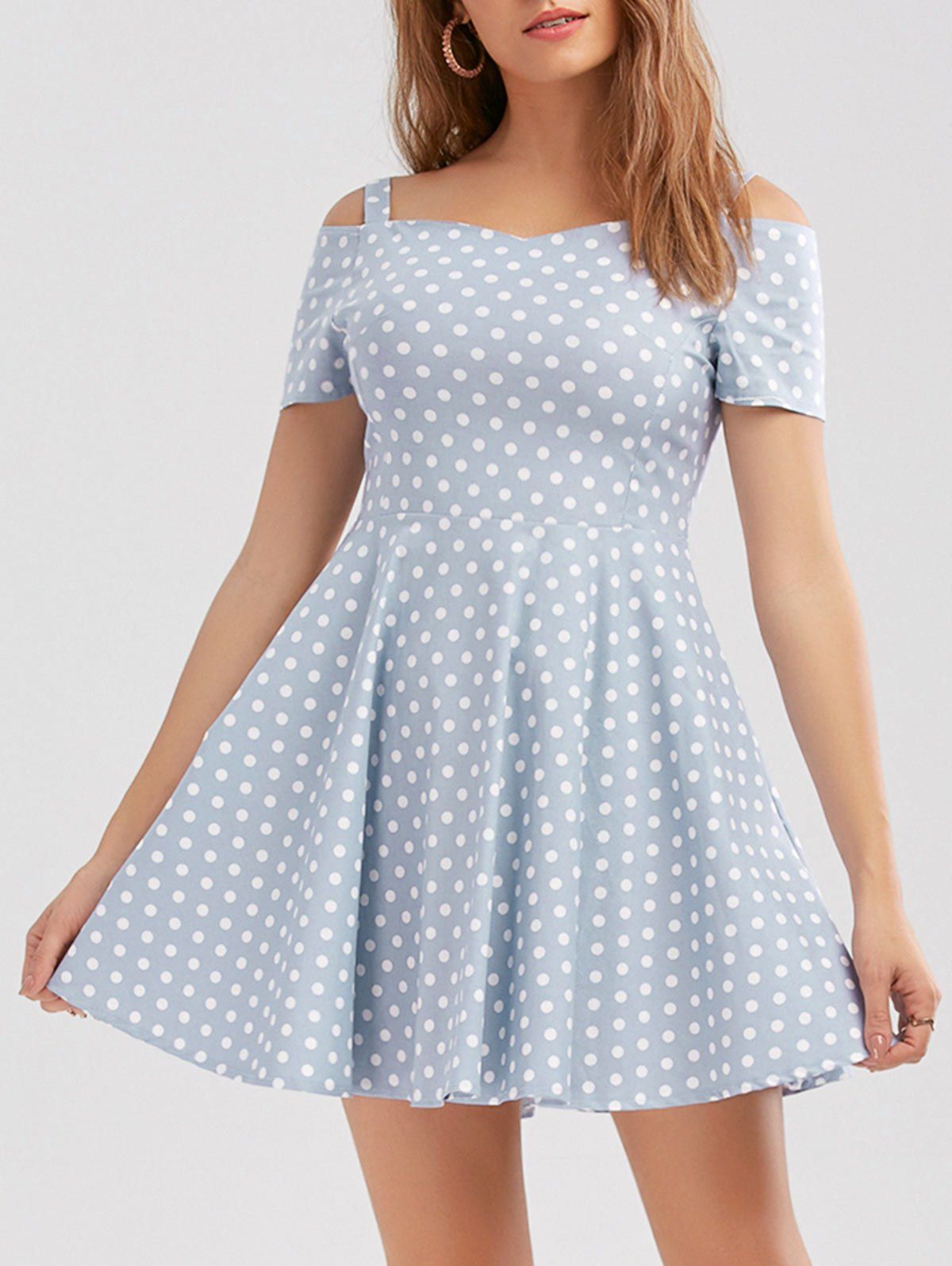 polka dot cold shoulder dress