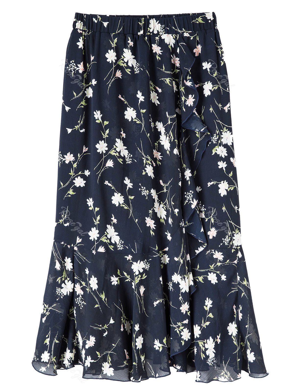 [54% OFF] Plus Size Floral Chiffon Maxi Skirt | Rosegal