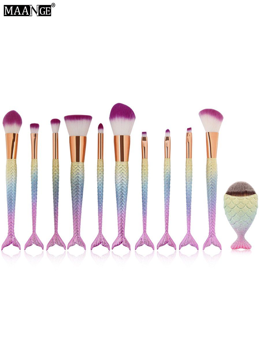 

MAANGE 11Pcs Mermaid Tail Makeup Brushes with Chunky Foundation Brush, Shallow pink