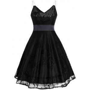 Spaghetti Strap Lace Panel Buttons Vintage Dress