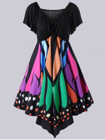 2019 lace panel butterfly print plus size shift dress 2019 lace panel butterfly print plus size shift dress