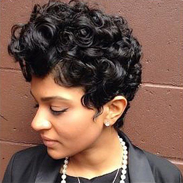 

Dyed Perm Layered Shaggy Short Curly Synthetic Wig, Jet black 01#