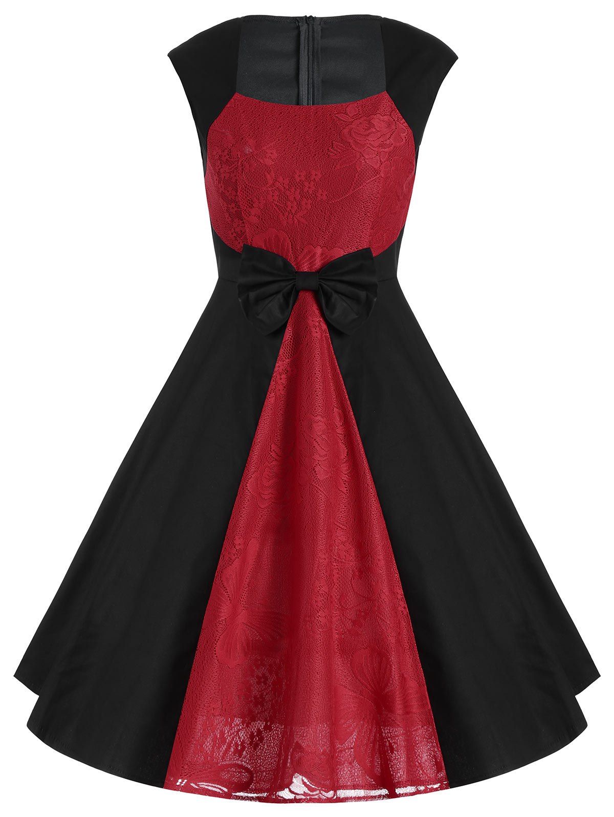 

Bowknot Lace Panel Vintage Dress, Red