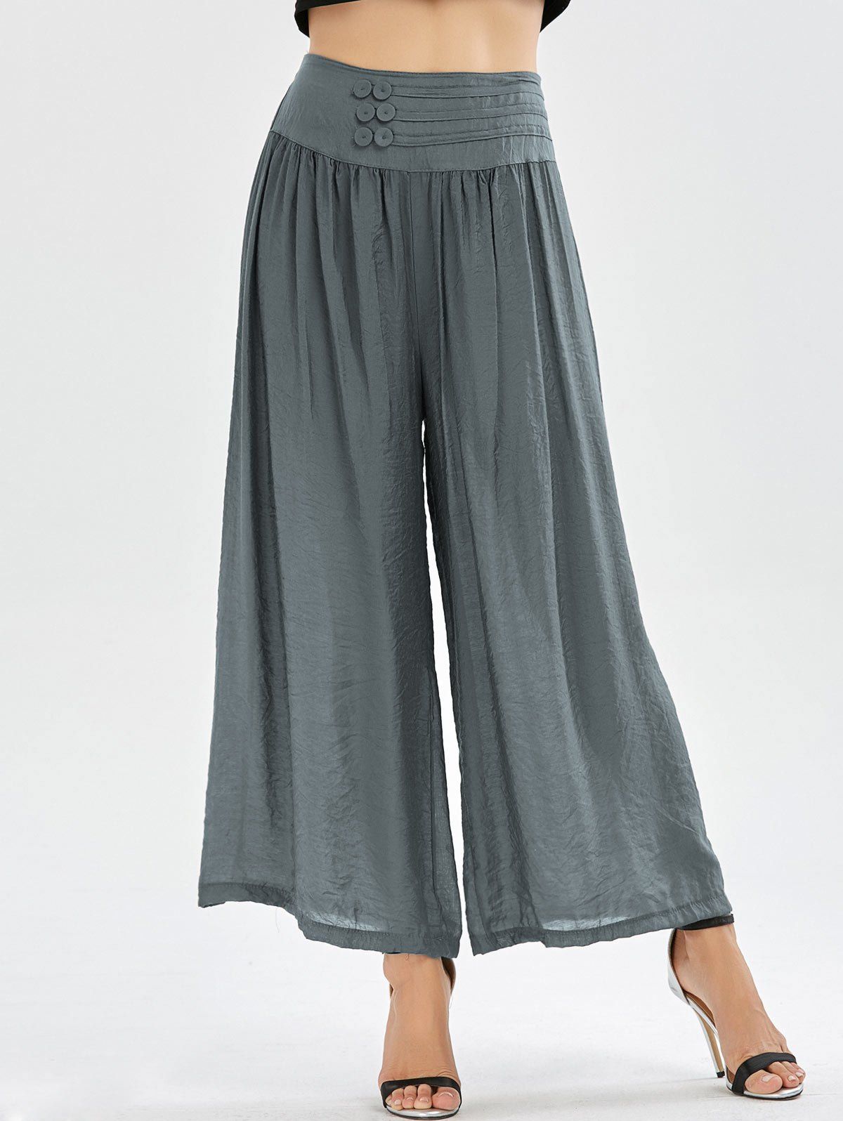 Deep Gray One Size High Waisted Button Design Palazzo Pants | RoseGal.com