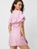 Short Sleeve Ruffle Plaid Dress -  