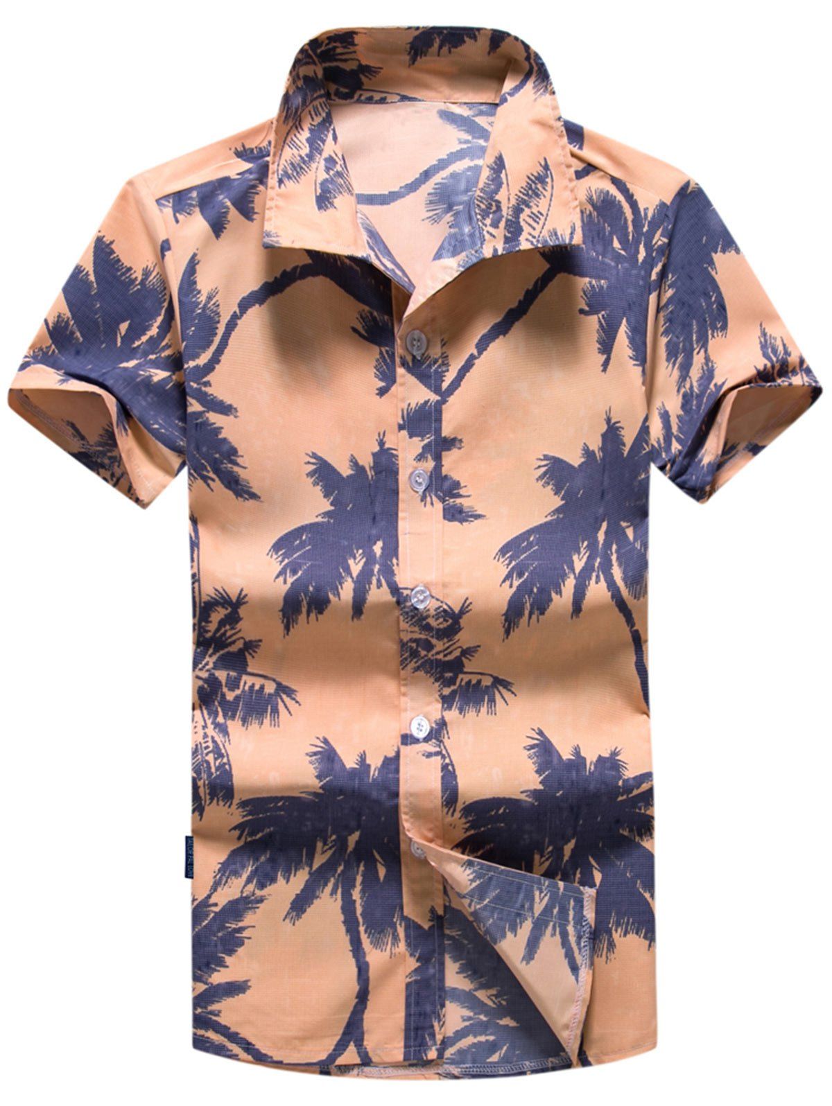 

Short Sleeve Coconut Tree Print Hawaiian Shirt, Orange
