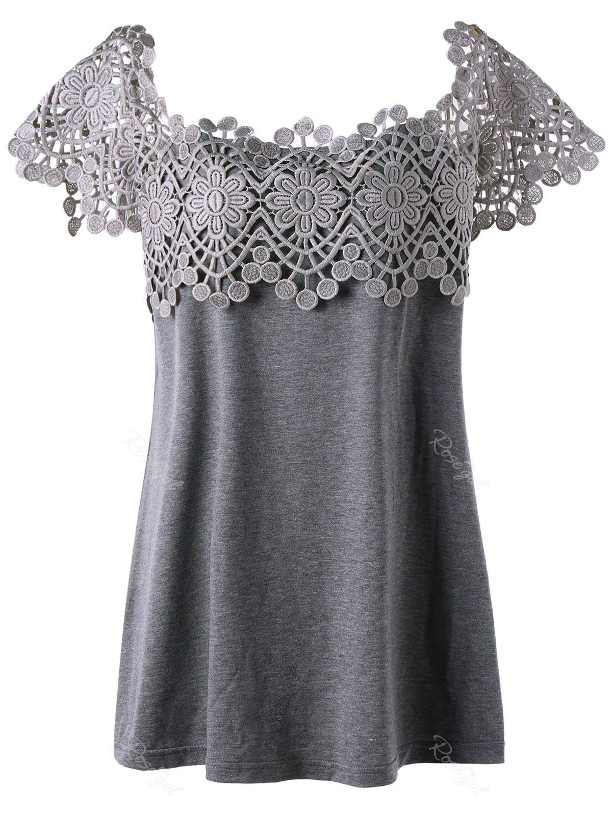 22 Off Plus Size Lace Panel Cutwork T Shirt Rosegal 9602