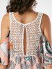 Lace Insert Printed Cold Shoulder Tank Top -  