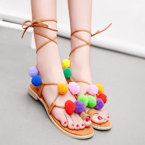 Pom Pom Gladiator Flat Sandals