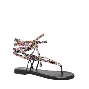 Multicolor Weave Tie Up Sandals