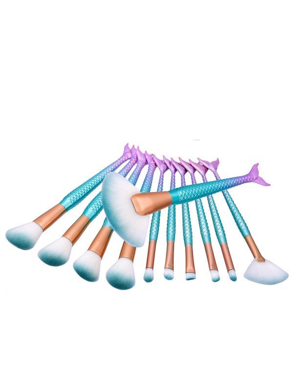 

11Pcs Nylon Mermaid Tail Makeup Brushes Set, Blue