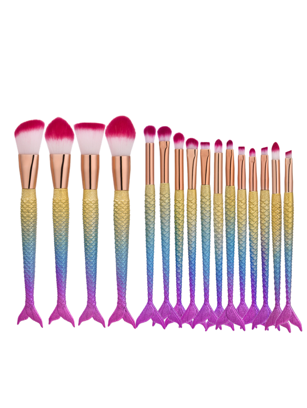 

16Pcs Rainbow Matte Mermaid Tail Makeup Brushes Set, Multicolor