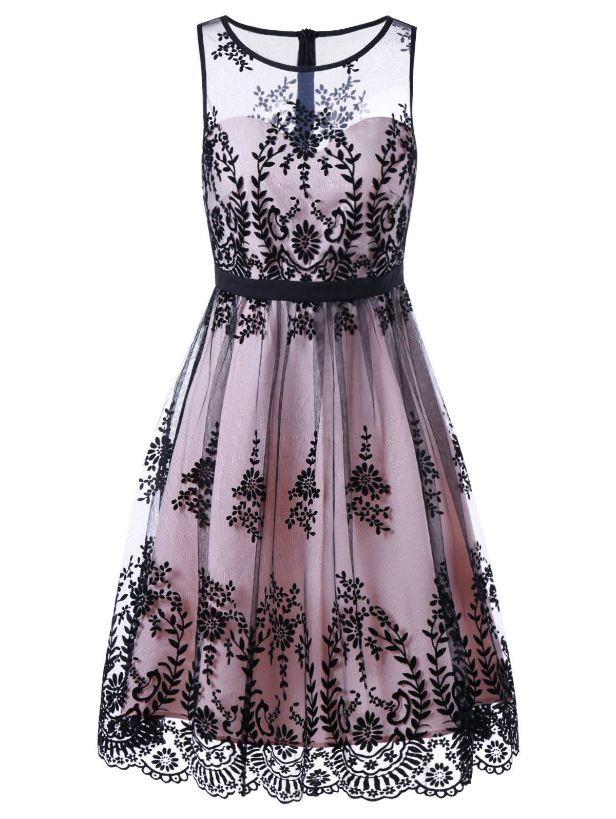 [41 OFF] Mesh Floral Print Cocktail Prom Dress Rosegal