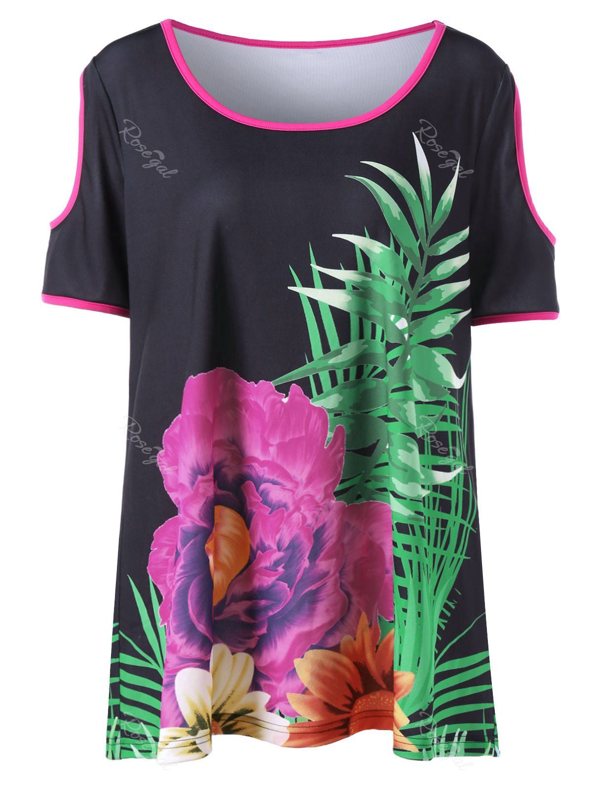 [20% OFF] Cold Shoulder Plus Size Hawaiian T-shirt | Rosegal