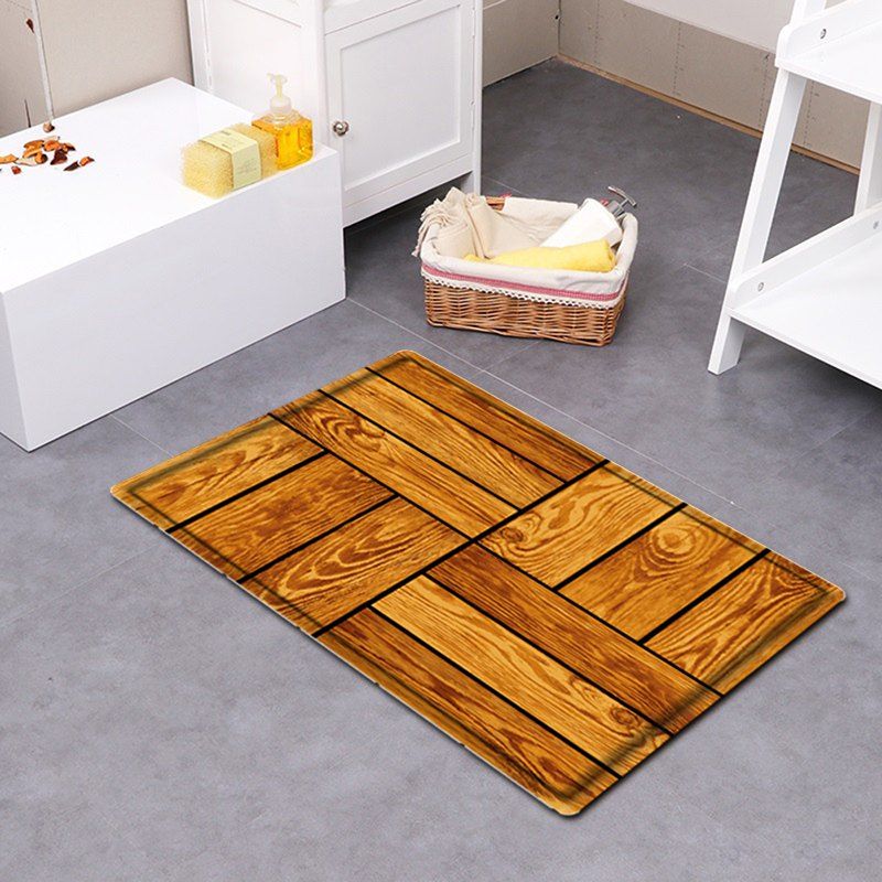 

Wood Floor Pattern Water Absorbing Bathroom Mat, Brown