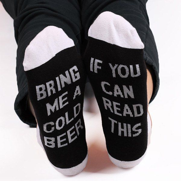 Online Fun Letters Pattern Color Blocking Knitted Ankle Socks  