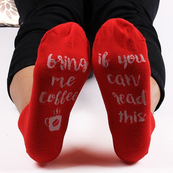 

Funny Cup Letters Pattern Kintted Ankle Socks, Red
