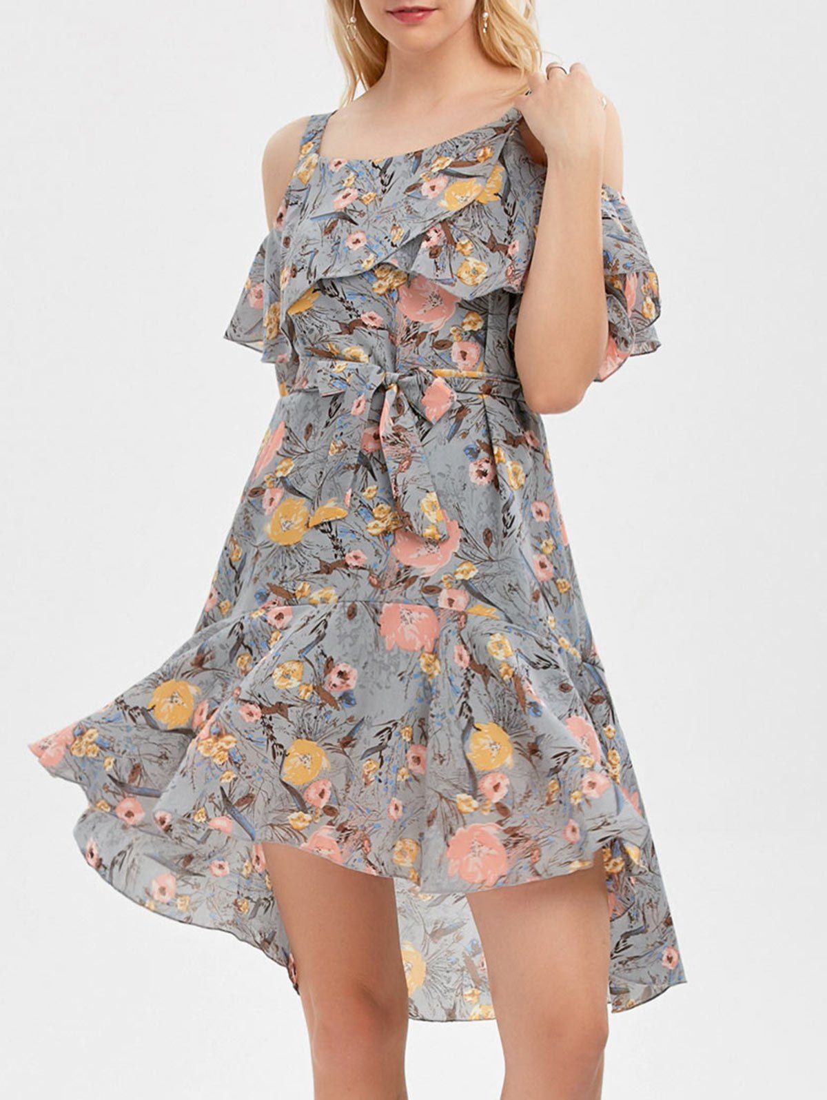 Store Cold Shoulder Flounce Floral Print Dress  