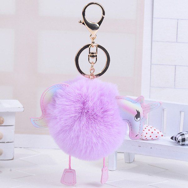 

Fuzzy Ball Unicorn Key Chain, Purple