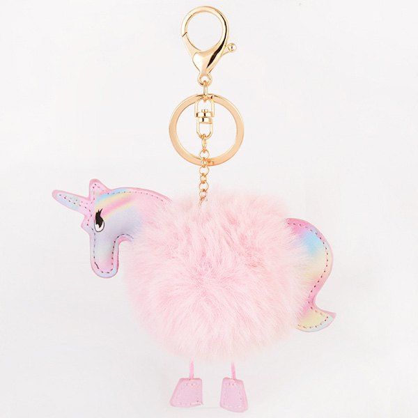 

Fuzzy Ball Unicorn Key Chain, Pink