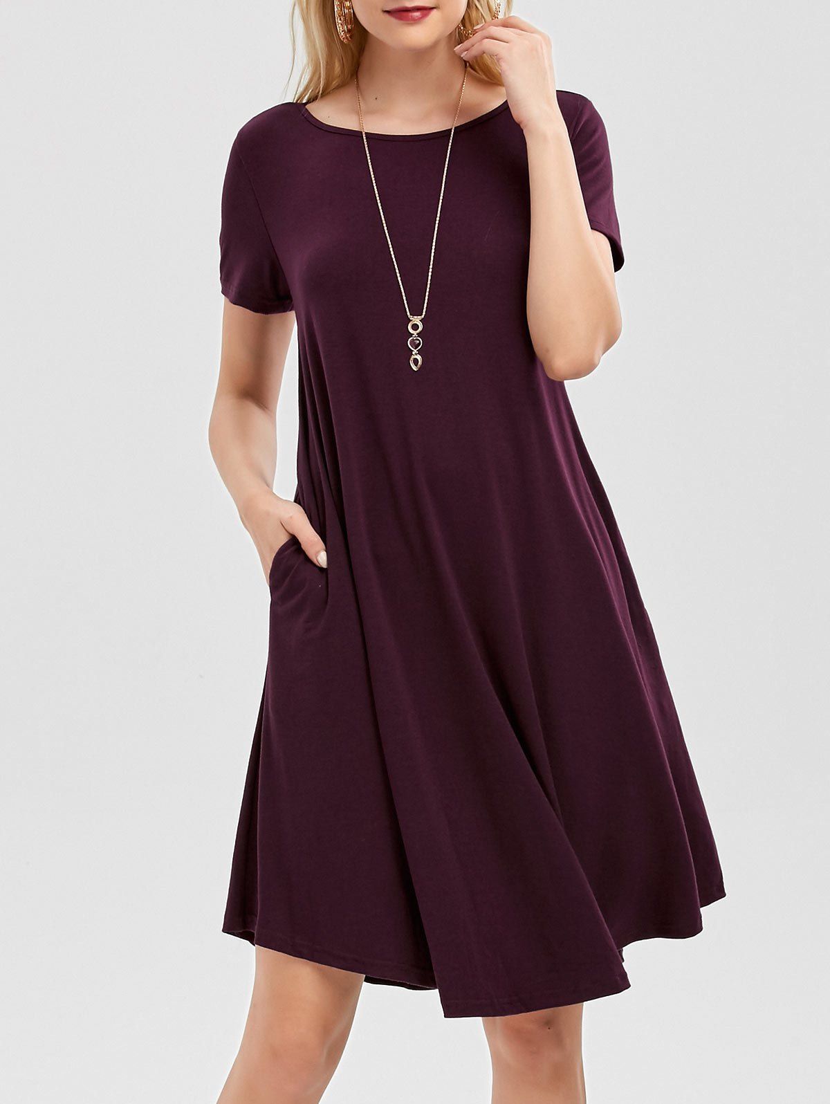 

Short Sleeve Pockets Short Casual Swing Dress, Concord