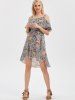 Cold Shoulder Flounce Floral Print Dress -  