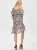 Cold Shoulder Flounce Floral Print Dress -  