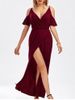 Cold Shoulder Thigh High Slit Maxi Dress -  