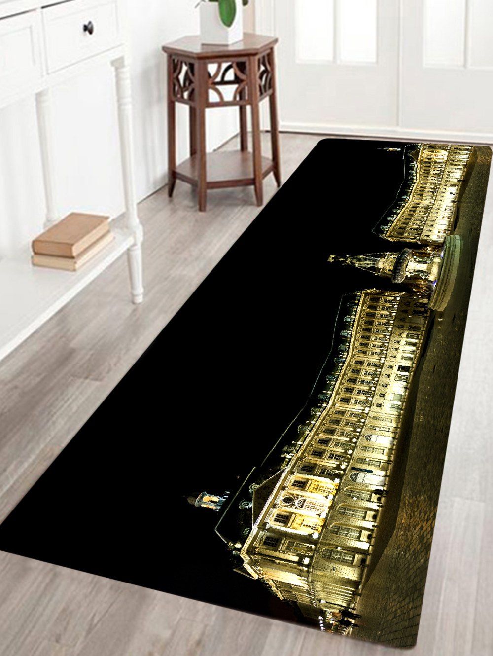 

Palace Building Pattern Water Absorption Area Rug, Black