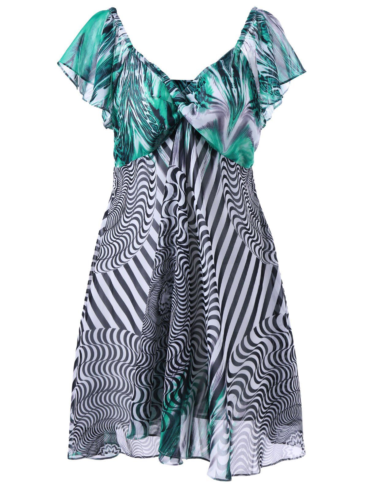 

Plus Size Twist Bust Graphic Flowy Dress, Green
