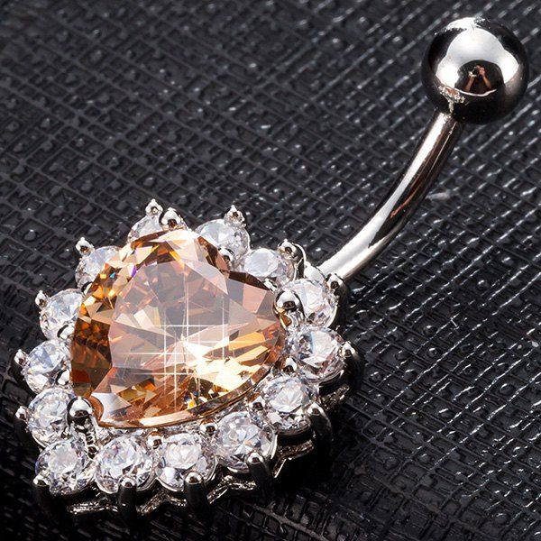 

Faux Gemstone Heart Design Belly Button Jewelry, Champagne gold