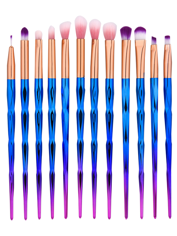 

12Pcs Diamond Shape Ombre Handle Eye Makeup Brushes Set, Blue