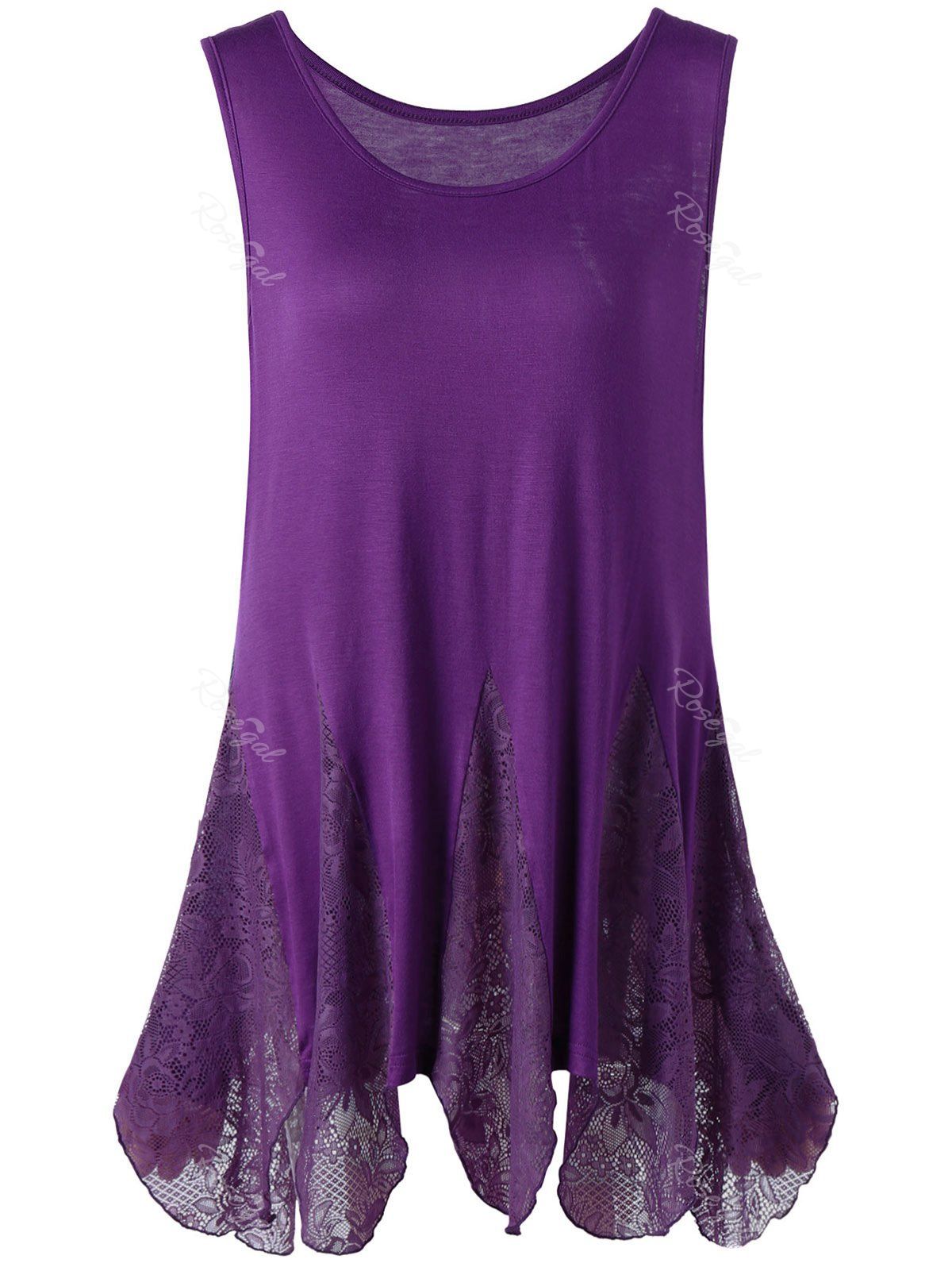 [3 OFF] Lace Trim Plus Size Handkerchief Tank Top Rosegal