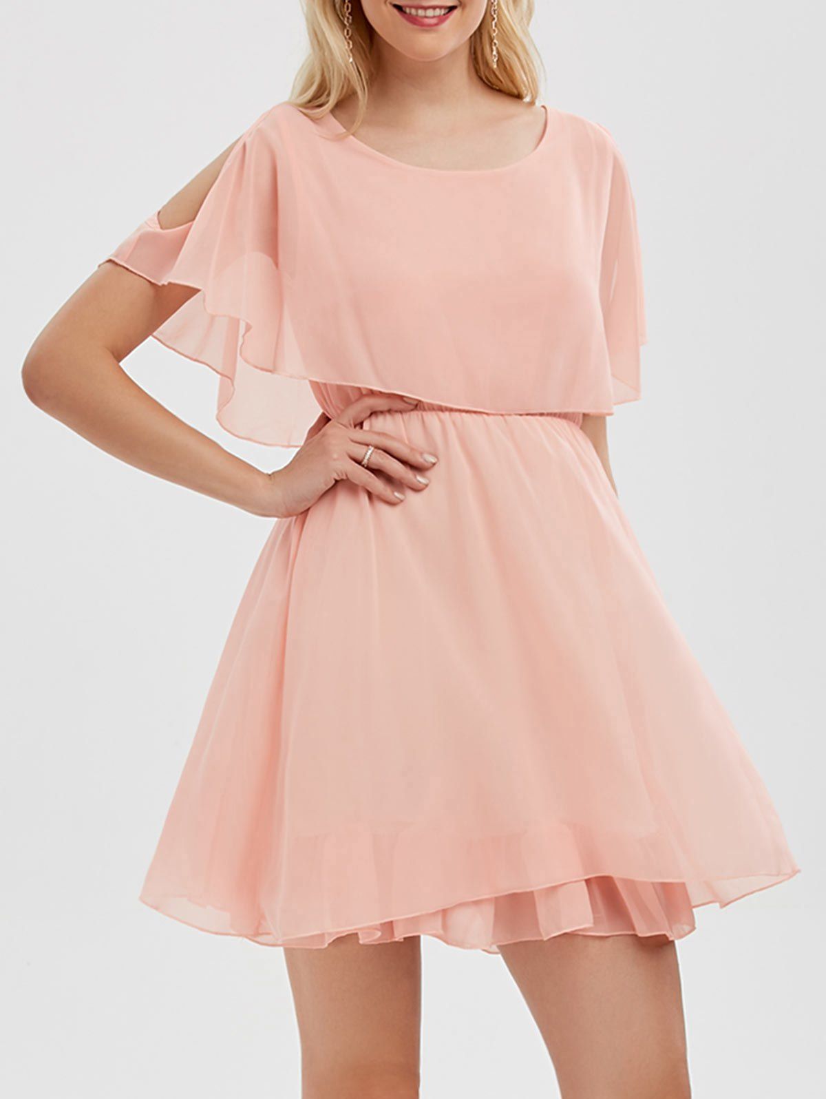 [5% OFF] Chiffon Cold Shoulder Mini Summer Dress | Rosegal