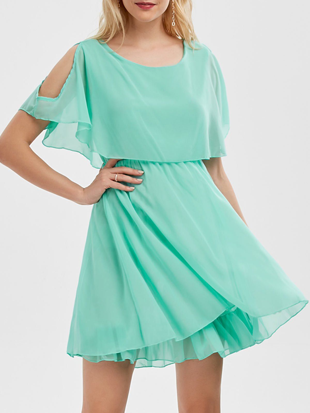 [19% OFF] Chiffon Cold Shoulder Mini Summer Dress | Rosegal