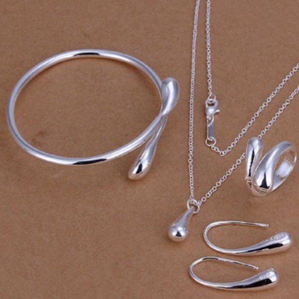 

Teardrop Necklace Bracelet Earrings with Ring, Silver