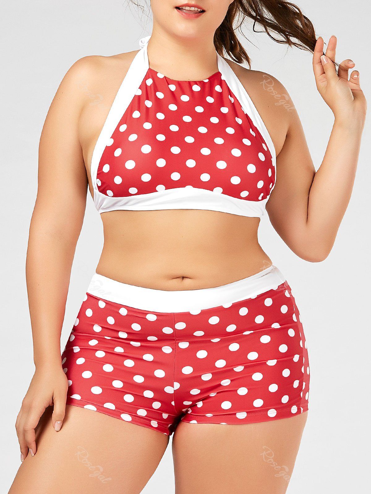 

Polka Dot Plus Size Halter Bikini Swimwear, Red