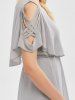 Ruffle Overlay Chiffon Cold Shoulder Dress -  