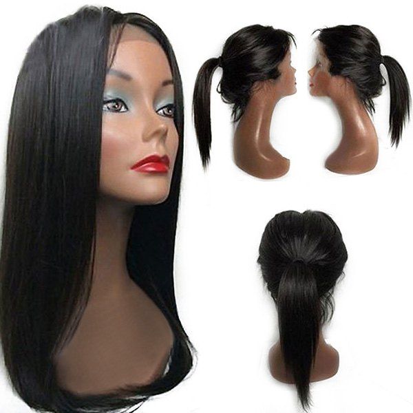 

Free Part Tail Adduction Long Straight Lace Front Synthetic Wig, Black