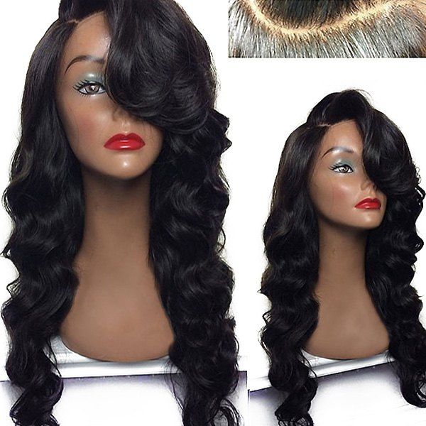 Black Deep Side Part Long Body Wave Lace Front Synthetic Wig 7589