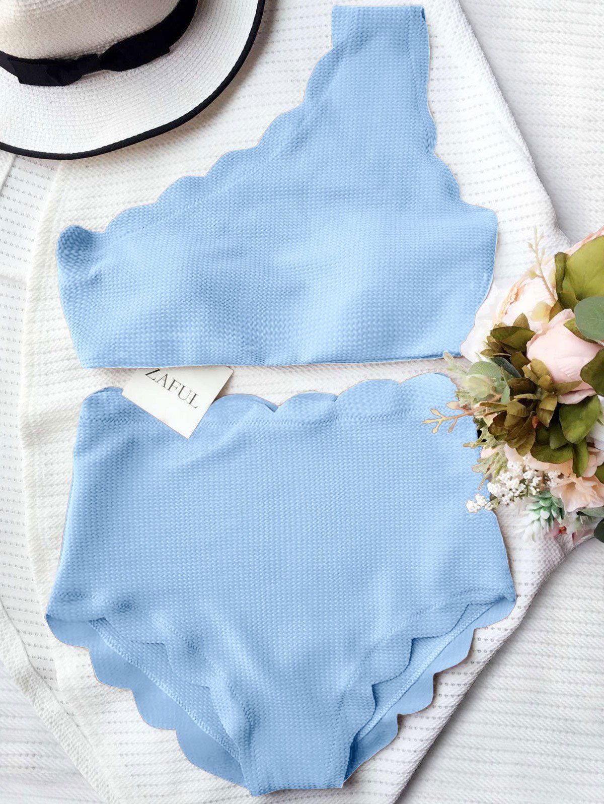 

High Rise Scalloped One Shoulder Bikini, Light blue