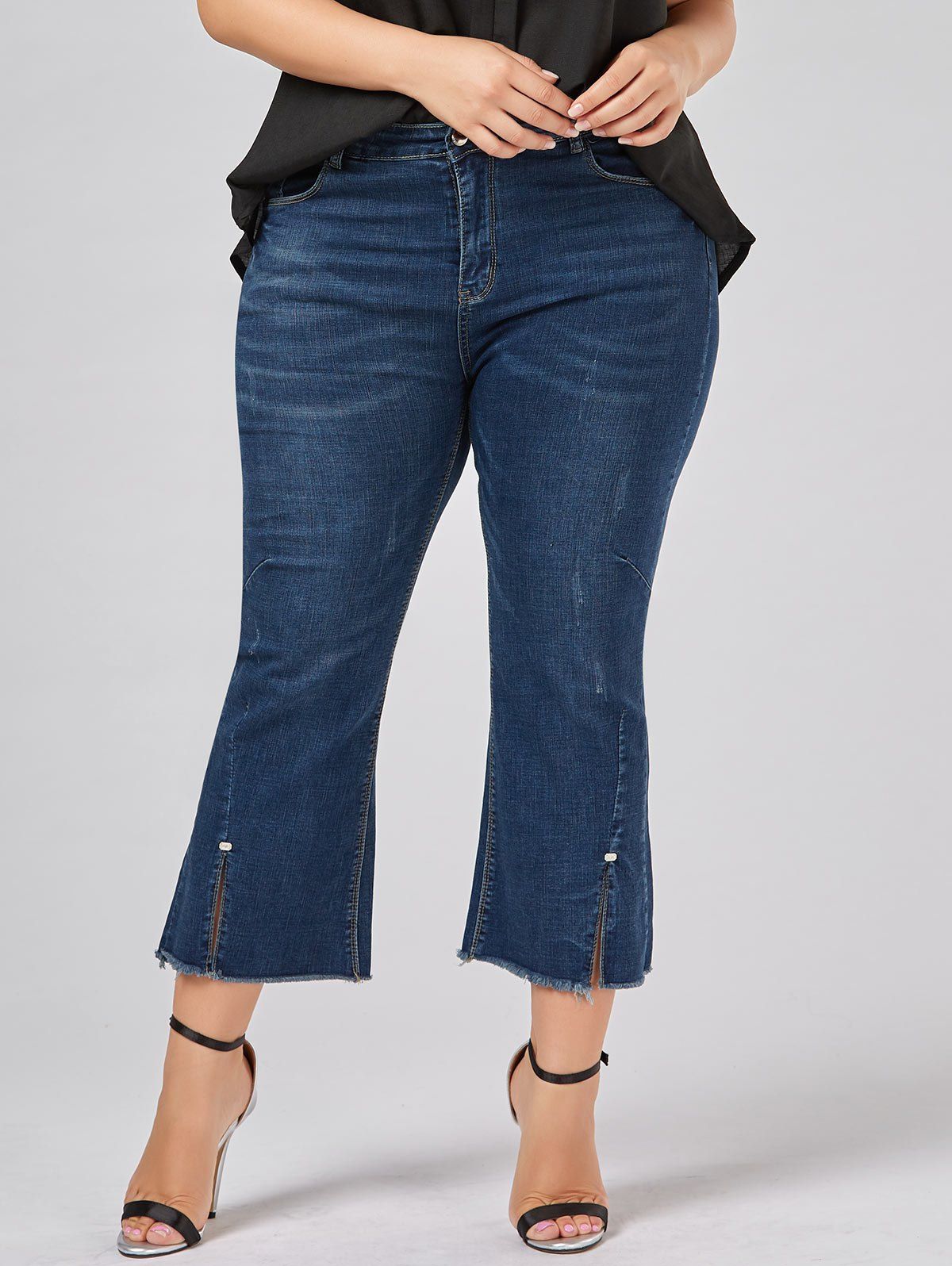 

Plus Size Frayed Hem Boot Cut Jeans, Denim blue