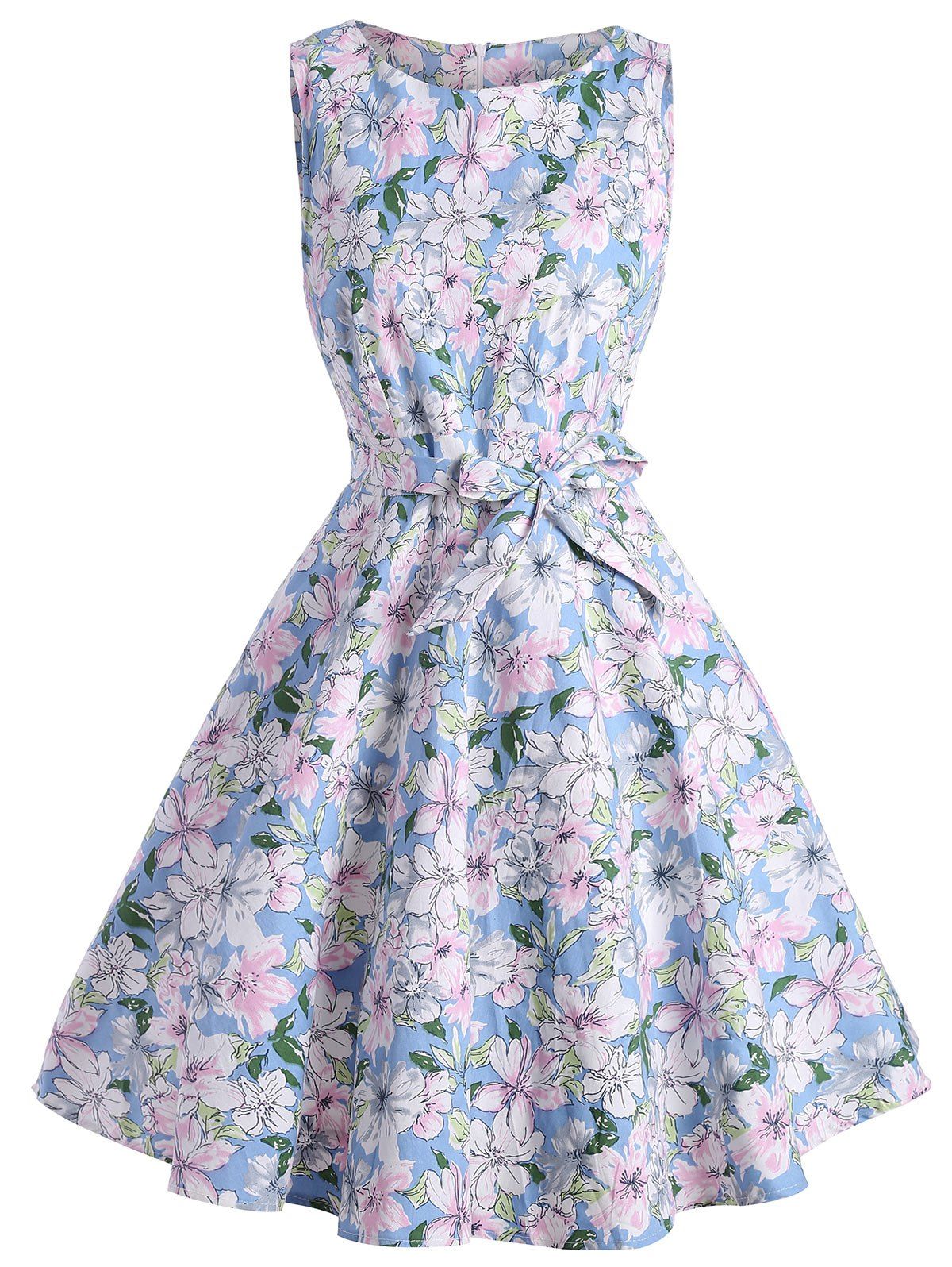 [13% OFF] Sleeveless A Line Floral Vintage Dress | Rosegal