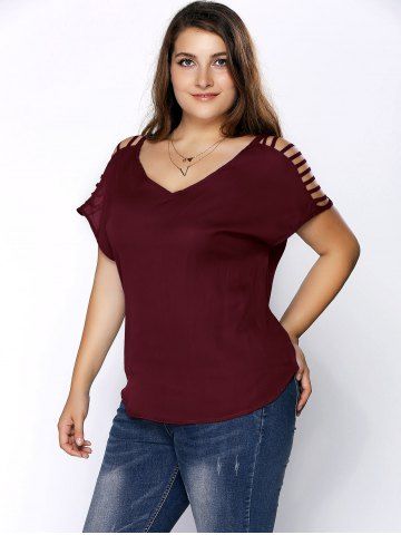 Plus Size V Neck Ripped Sleeve Tee