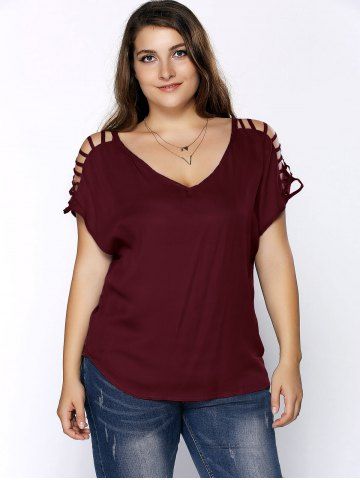 Plus Size V Neck Ripped Sleeve Tee